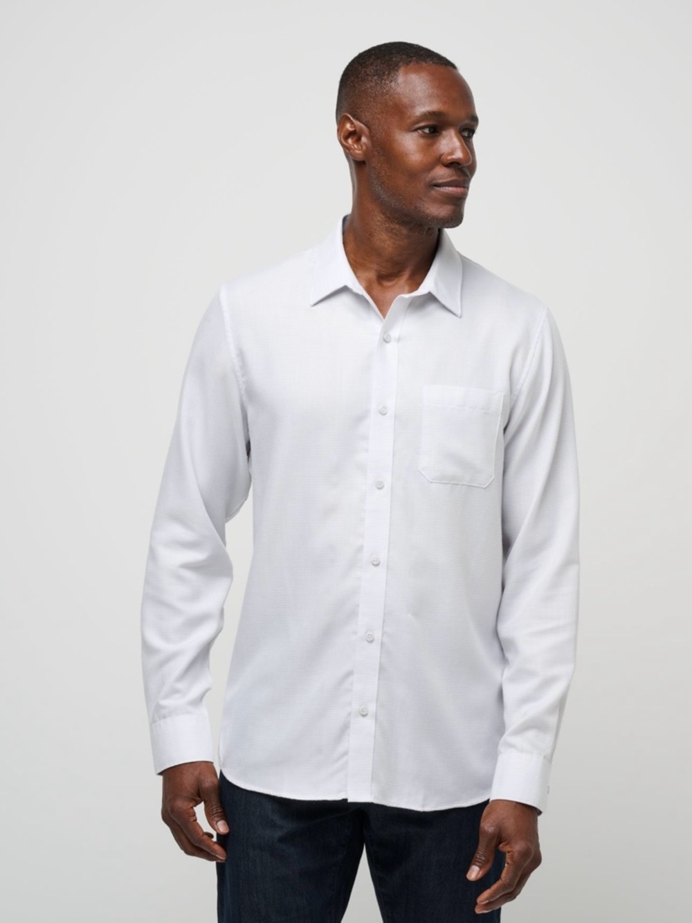 NWT Travis Mathew Little Leary Button-Up White Micro Stripe Long Sleeve